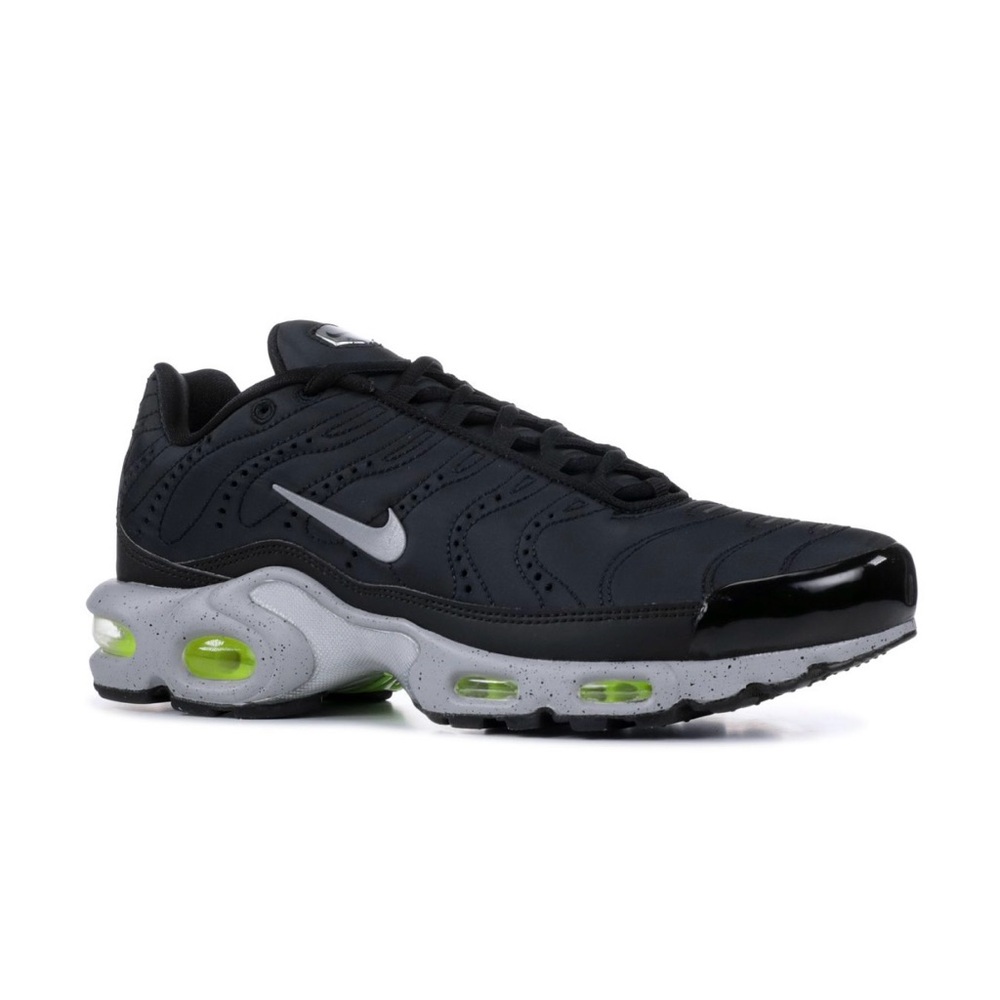 Nike Air Max Plus Premium Black Matte Silver and Volt